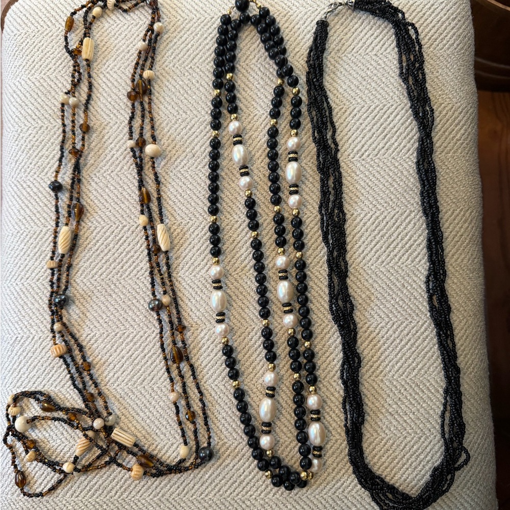Elegant Black and Ivory Beaded Layered Necklaces - Women Jewelry